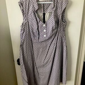 Navy patterned, cap sleeve Cherry Velvet Plus Dress